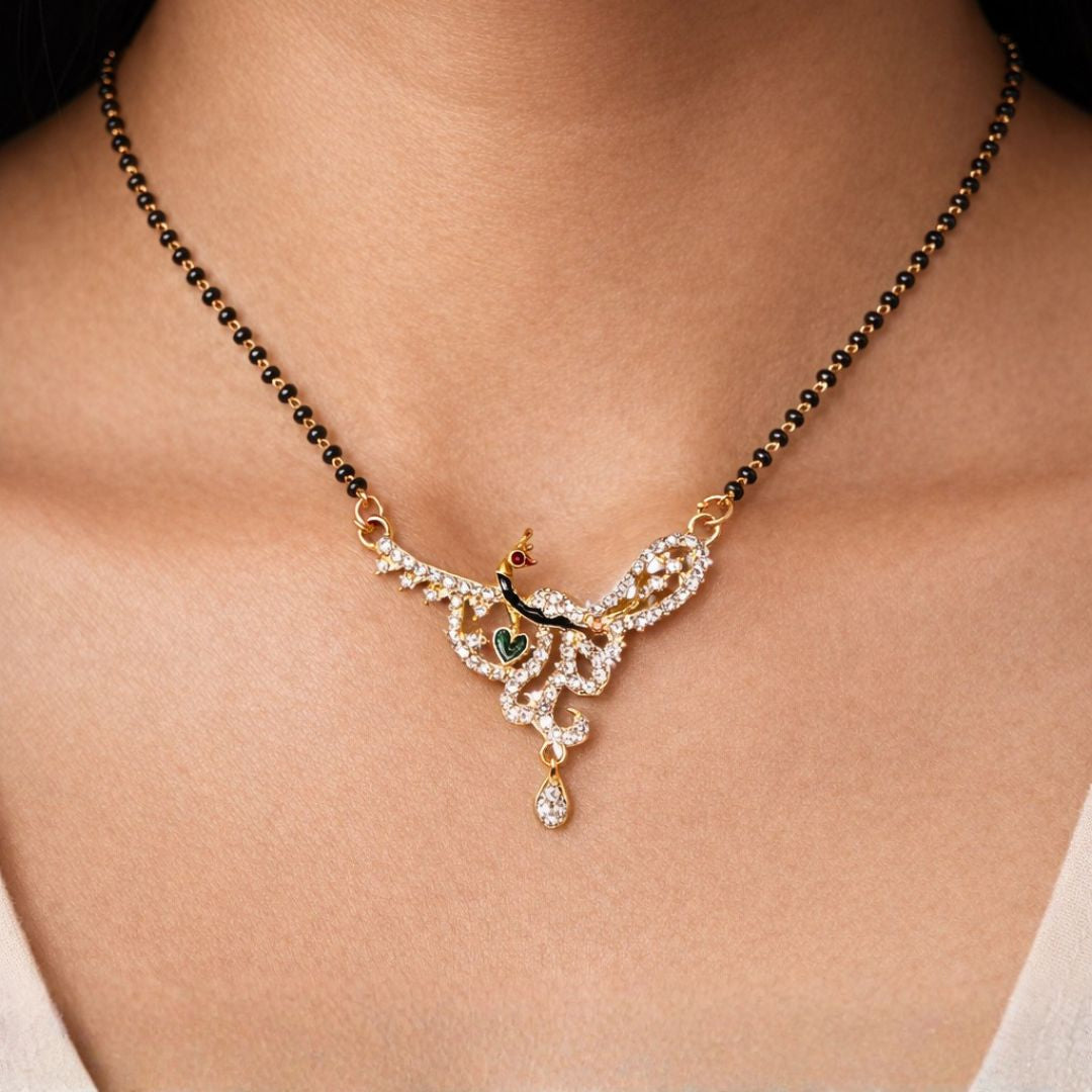AD Mangalsutra with Peacock Pendant and Teardrop Accent