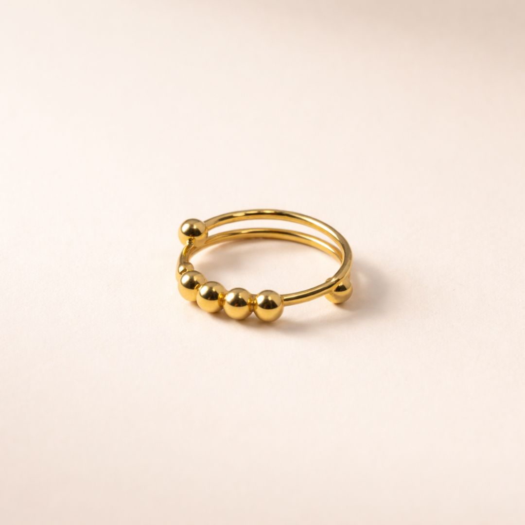Dual-Band Beaded Ring for Women in Gold-Plated Finish