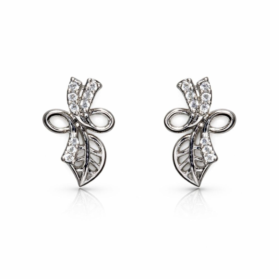 Leaf & Bow Pendant Necklace with Matching Earrings