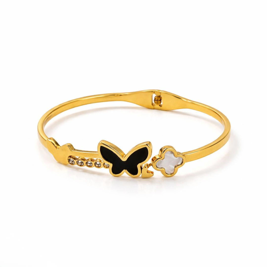 Butterfly & Clover Charm Gold Plated Bracelet