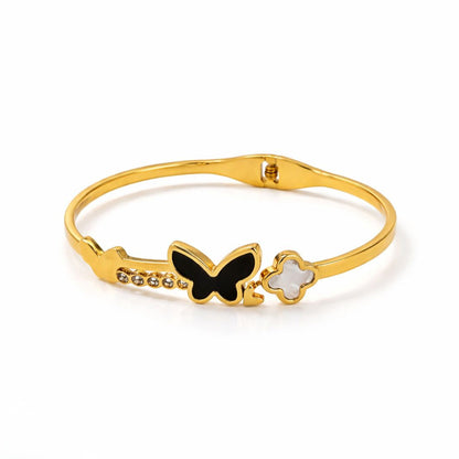 Butterfly & Clover Charm Gold Plated Bracelet