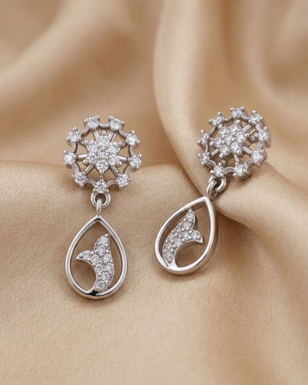 Silver Finish American Diamond Stud Earrings for Women