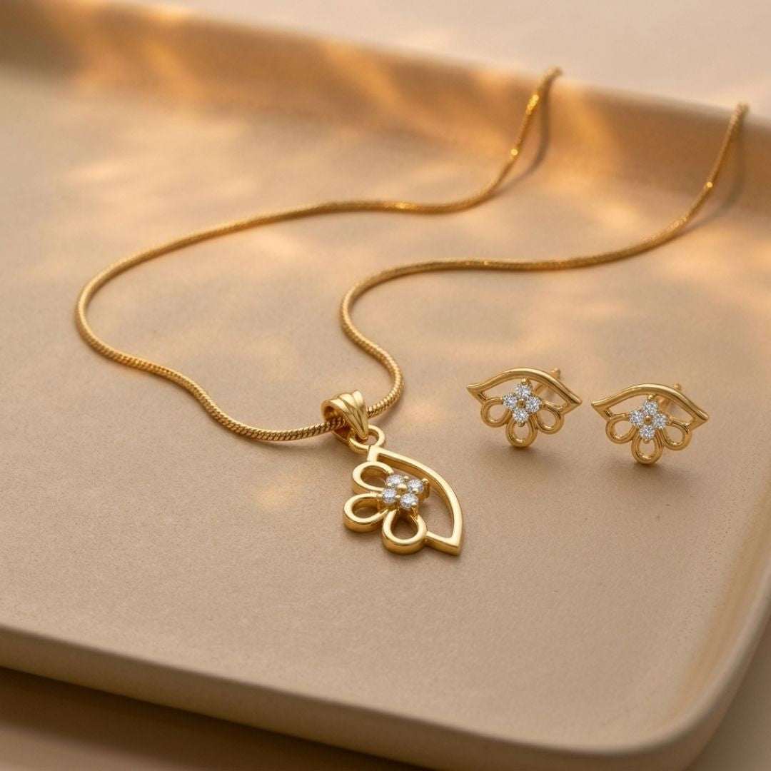 Gold Finish Petal Charm AD Pendant Set