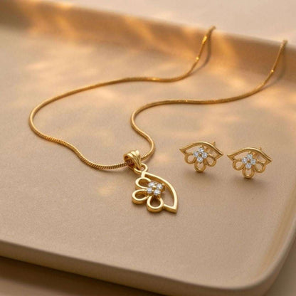 Gold Finish Petal Charm AD Pendant Set