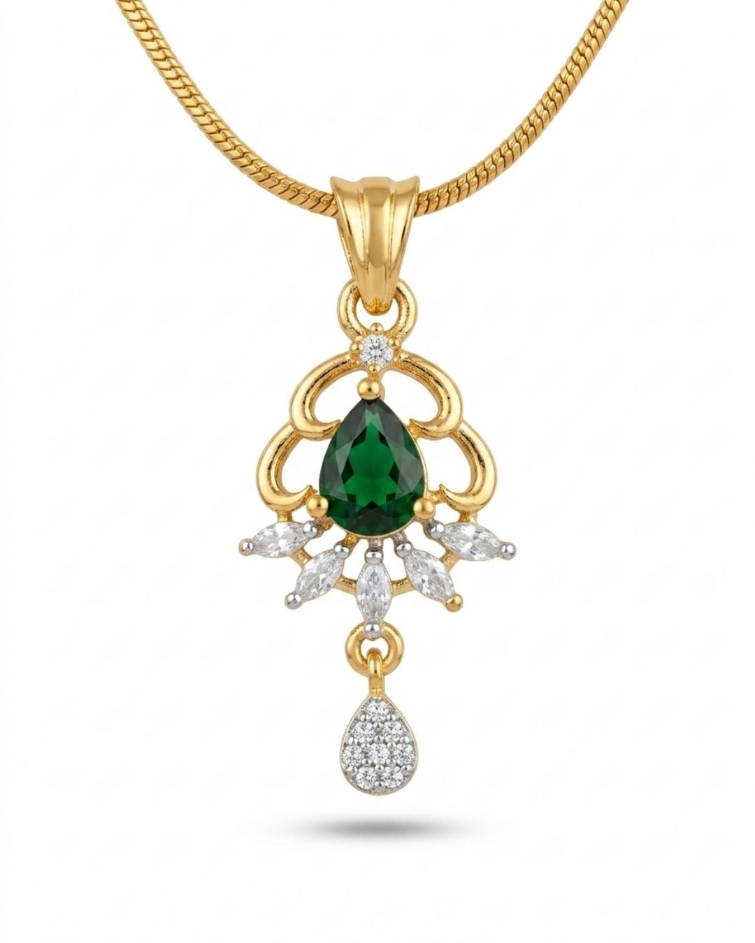 Emerald Glow Gold Finish AD Pendant Set