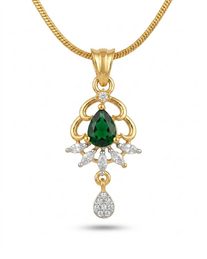 Emerald Glow Gold Finish AD Pendant Set