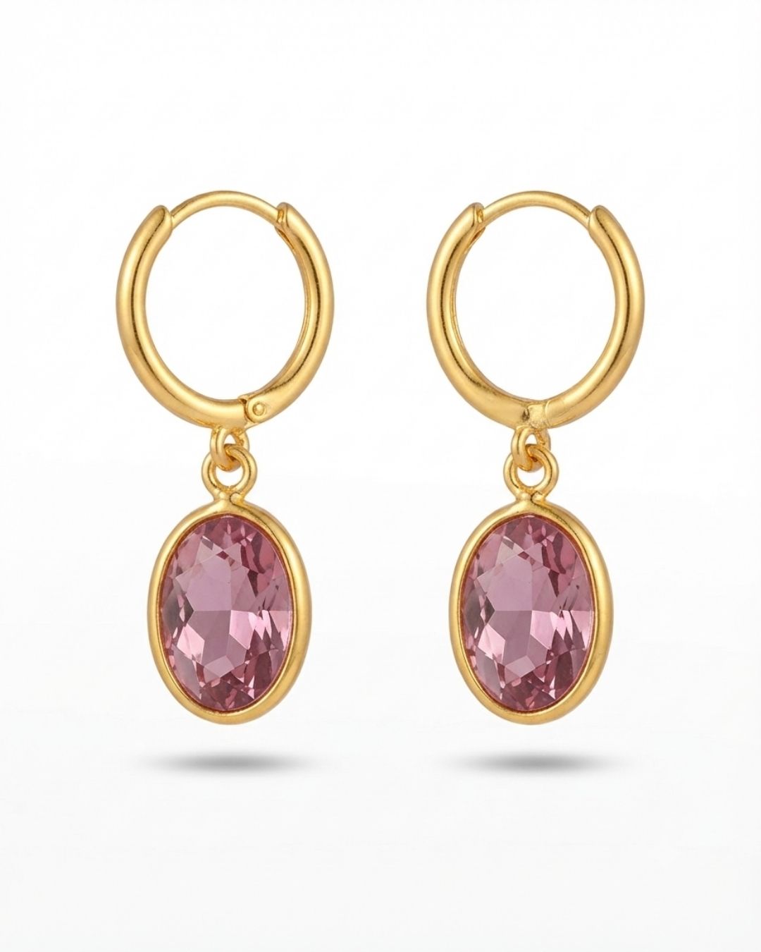 Pink Oval Stone Hoop Drop Earrings for Women