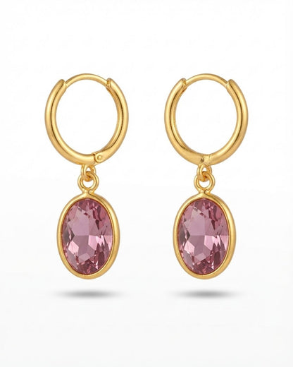 Pink Oval Stone Hoop Drop Earrings for Women