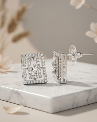 Silver Finish Modern Rectangle Statement Design earring