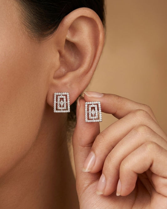 Silver Finish Modern Rectangle Statement Design earring
