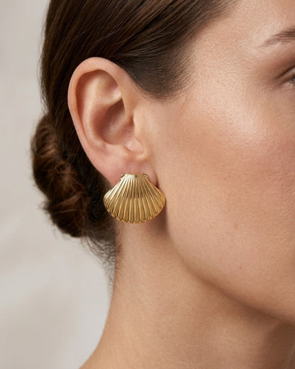 Gold Plated Shell Stud Earrings Coastal Glamour