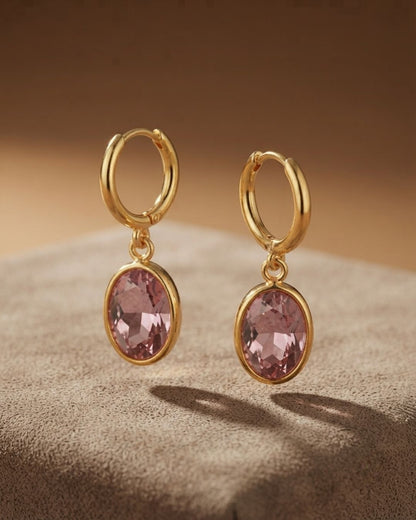 Pink Oval Stone Hoop Drop Earrings for Women