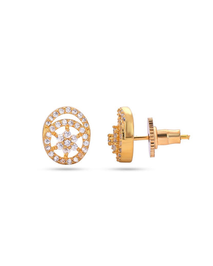 Gold Tone Halo Floral AD Stud Earrings