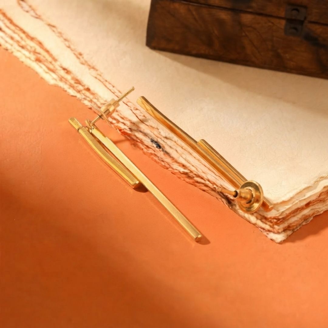 Sleek Linear Bar Anti-Tarnish Gold plated  Earrings