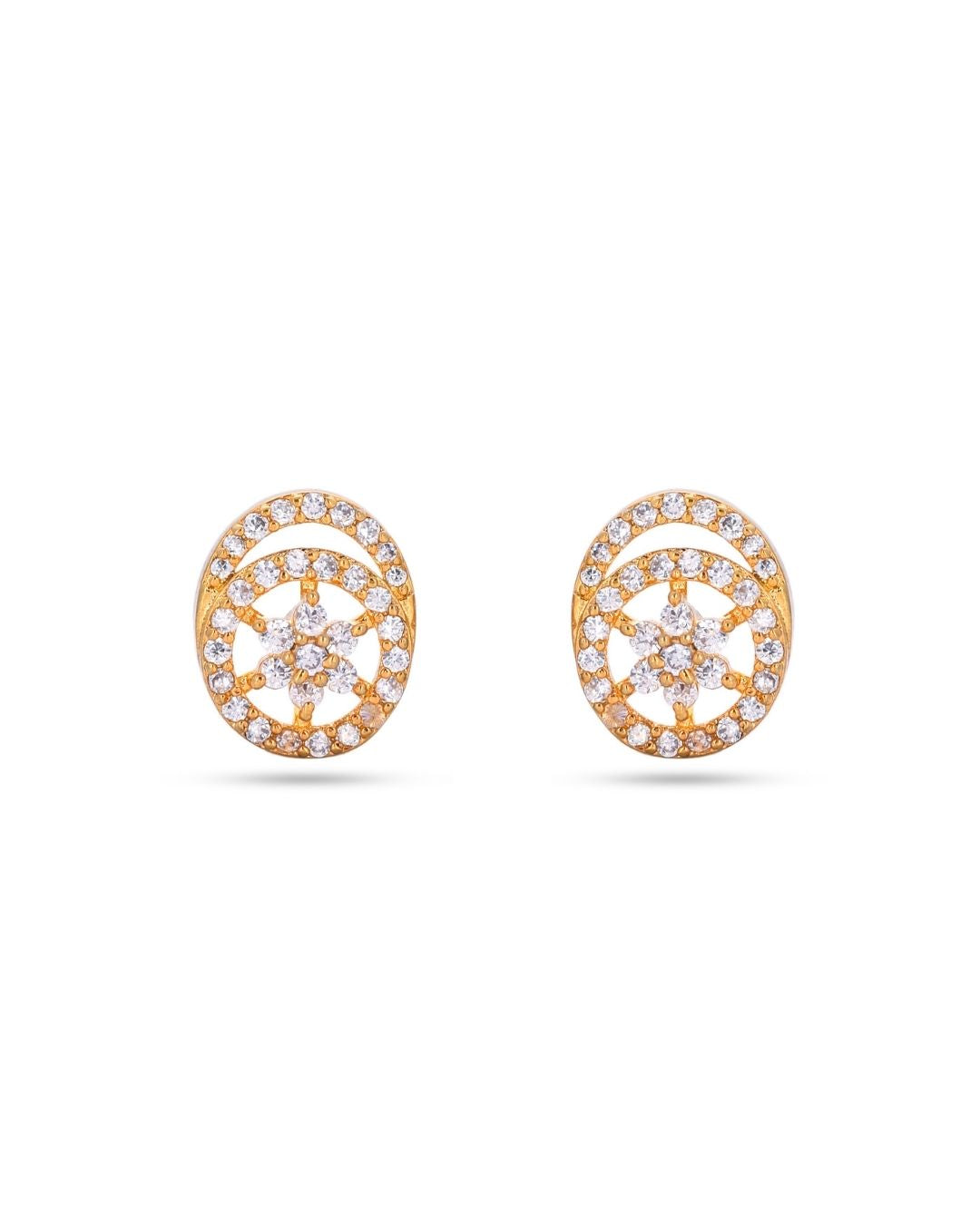 Gold Tone Halo Floral AD Stud Earrings