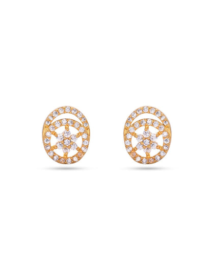 Gold Tone Halo Floral AD Stud Earrings