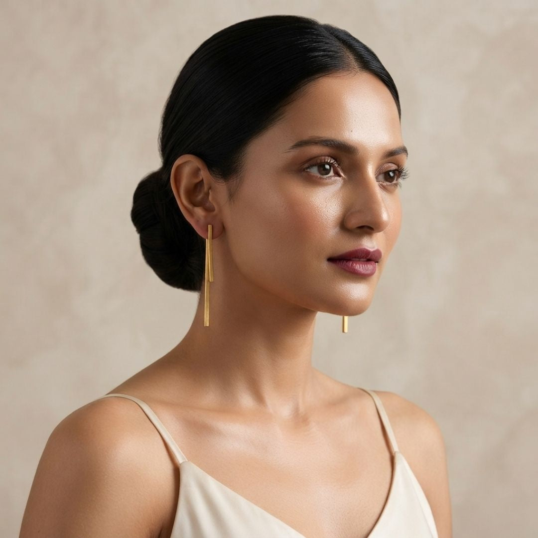 Sleek Linear Bar Anti-Tarnish Gold plated  Earrings