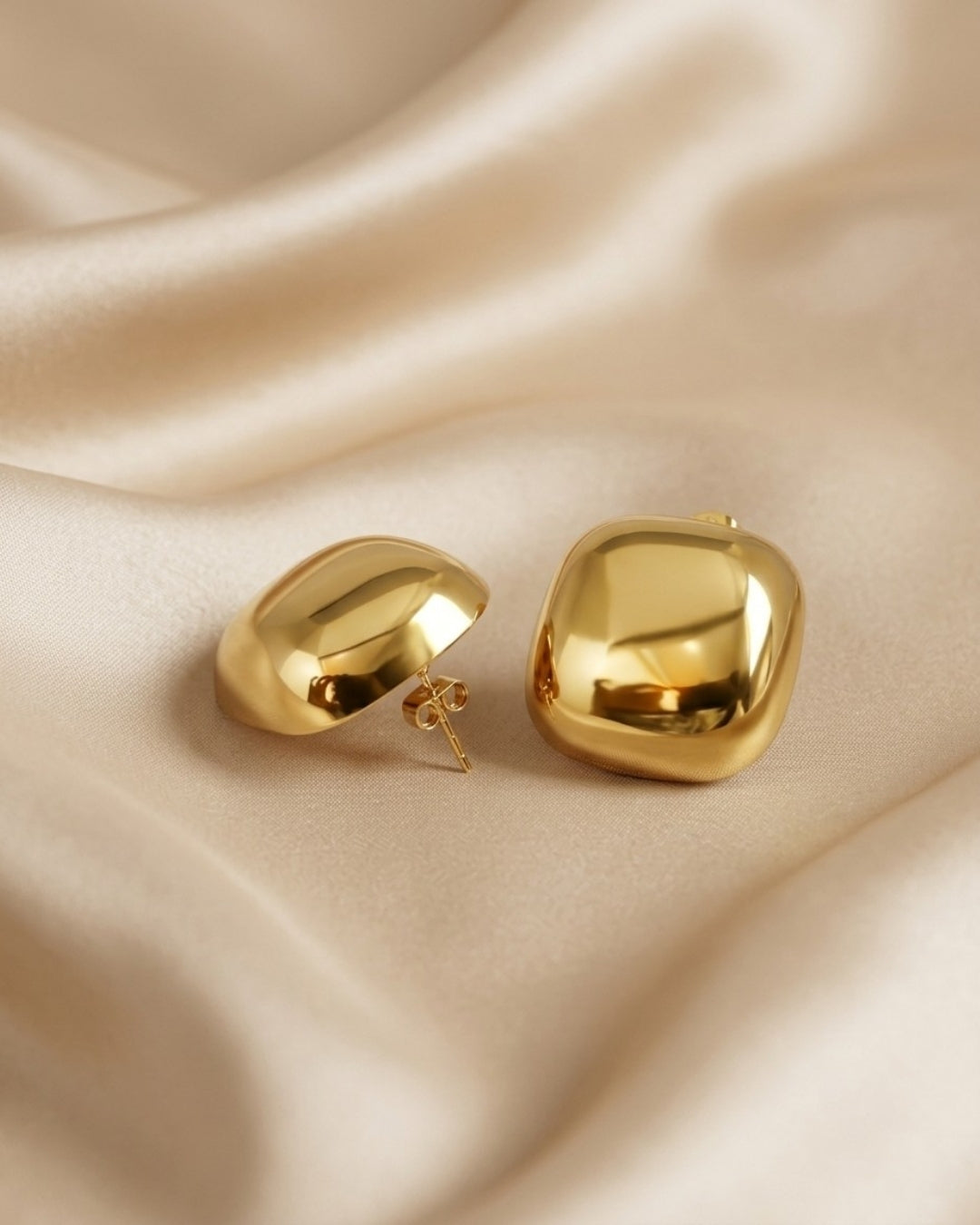 Gold Plated Nugget Stud Earrings Sculptural Shine