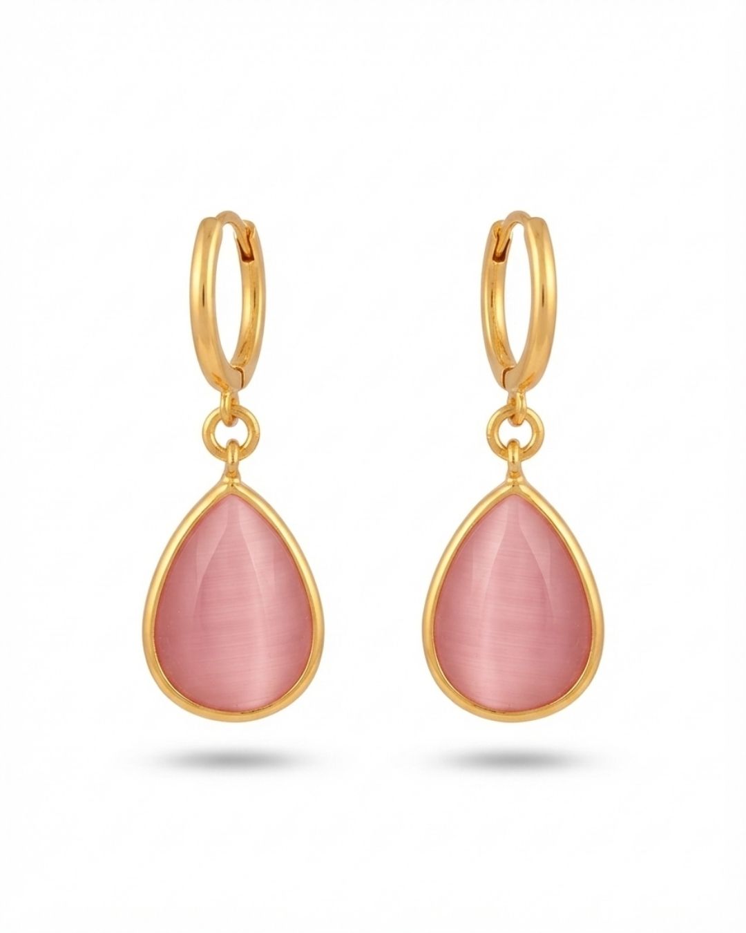 Pink Teardrop Stone Hoop Drop Earrings for Women