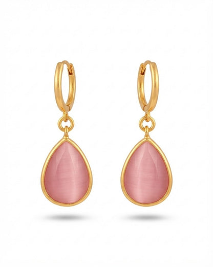 Pink Teardrop Stone Hoop Drop Earrings for Women