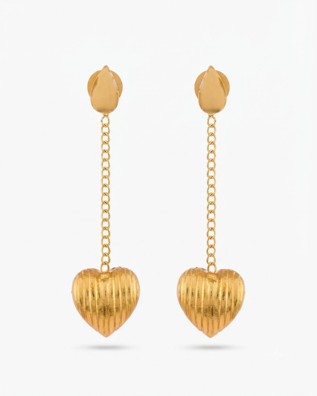 Gold Tone Handmade Heart Chain Dangle Earrings