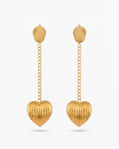 Gold Tone Handmade Heart Chain Dangle Earrings