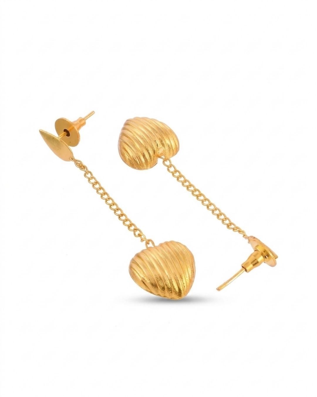 Gold Tone Handmade Heart Chain Dangle Earrings