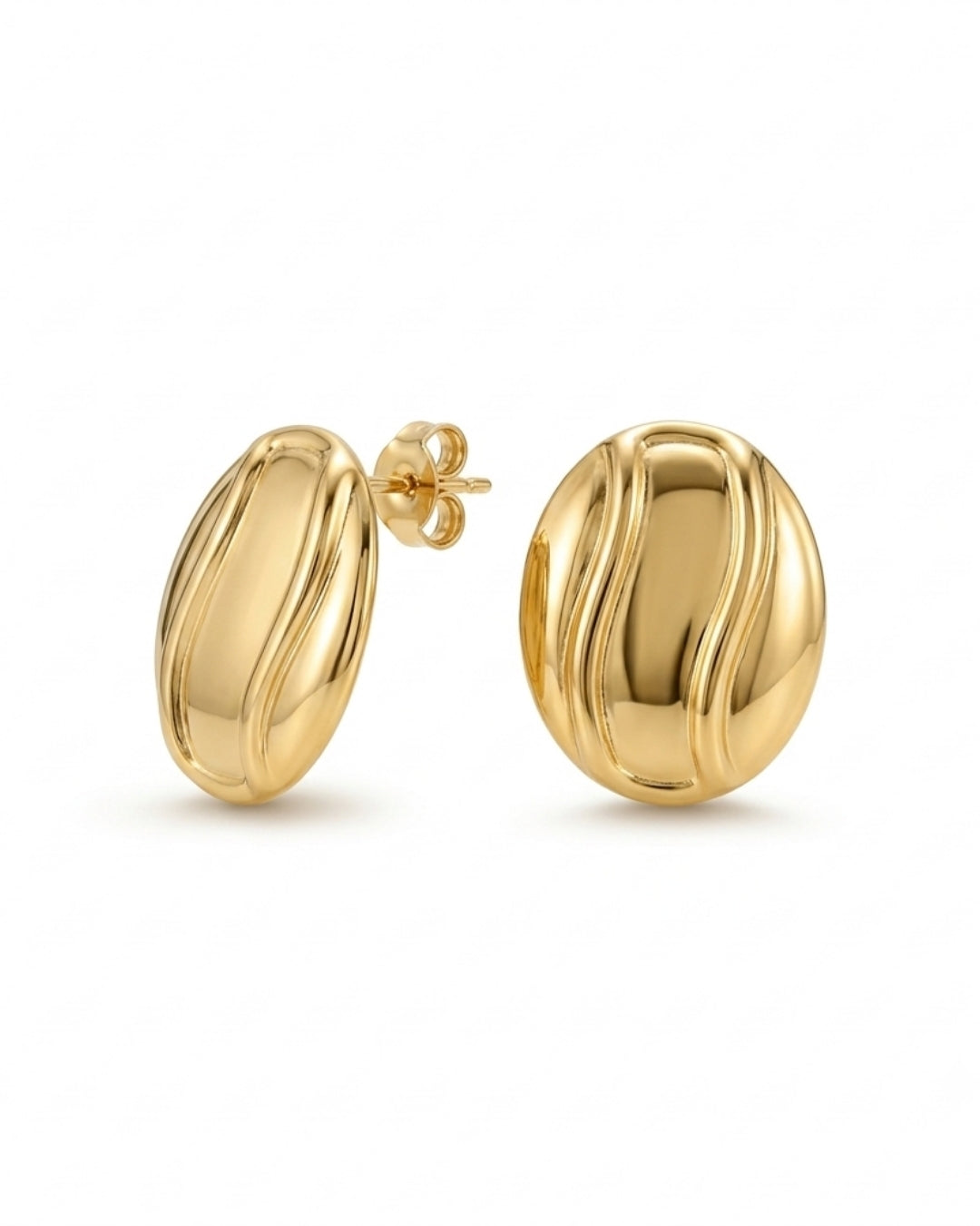 Ripple Dome Gold Plated Earrings Sculptural Glamour
