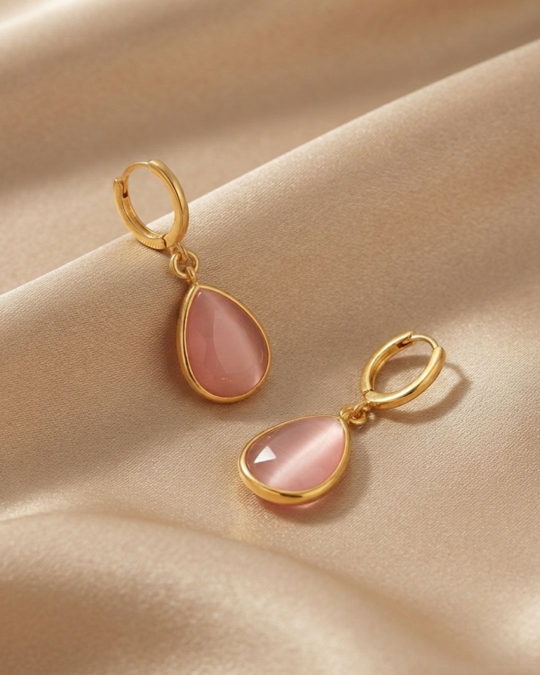 Pink Teardrop Stone Hoop Drop Earrings for Women
