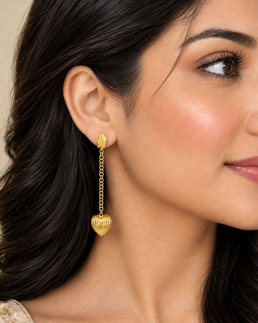 Gold Tone Handmade Heart Chain Dangle Earrings