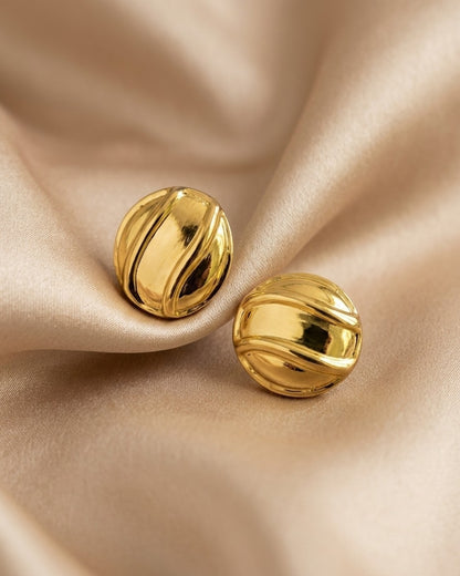 Ripple Dome Gold Plated Earrings Sculptural Glamour