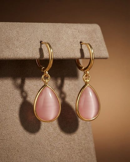 Pink Teardrop Stone Hoop Drop Earrings for Women