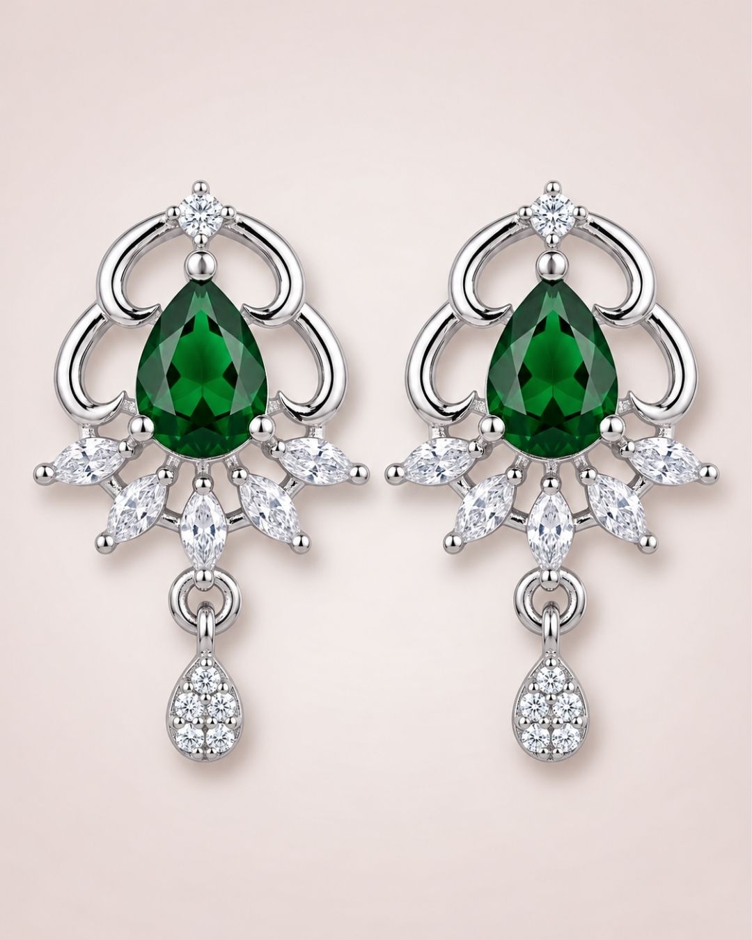 Emerald Elegance Silver Finish AD Pendant Set