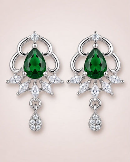Emerald Elegance Silver Finish AD Pendant Set