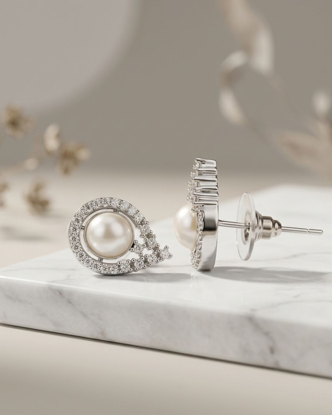 Pearl Halo Teardrop AD Stud Earrings