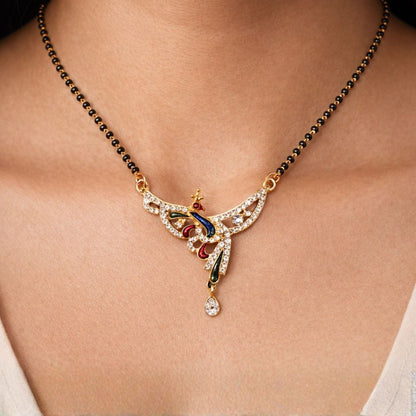 AD Mangalsutra with Peacock Pendant and Teardrop Accent