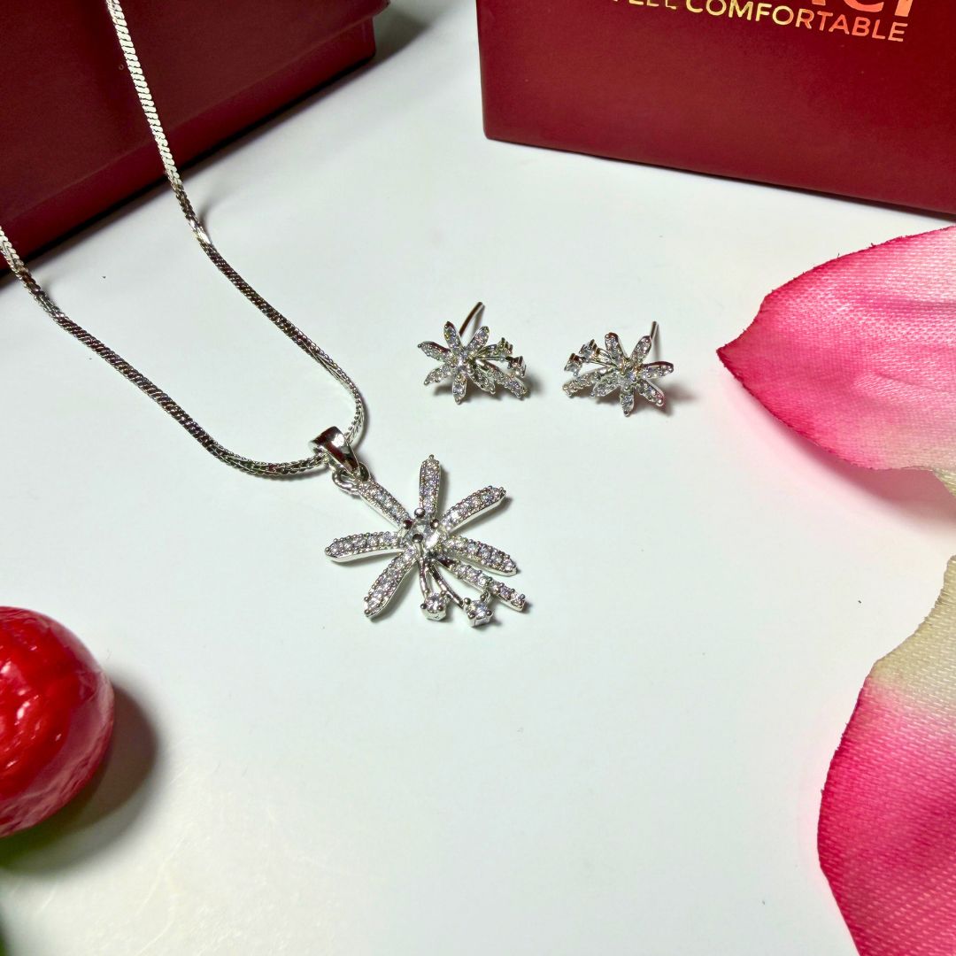 Floral Pendant Necklace with Matching Earrings