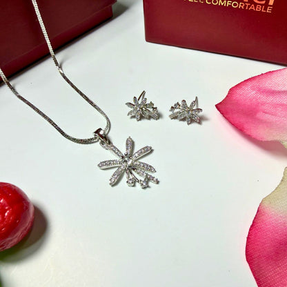 Floral Pendant Necklace with Matching Earrings
