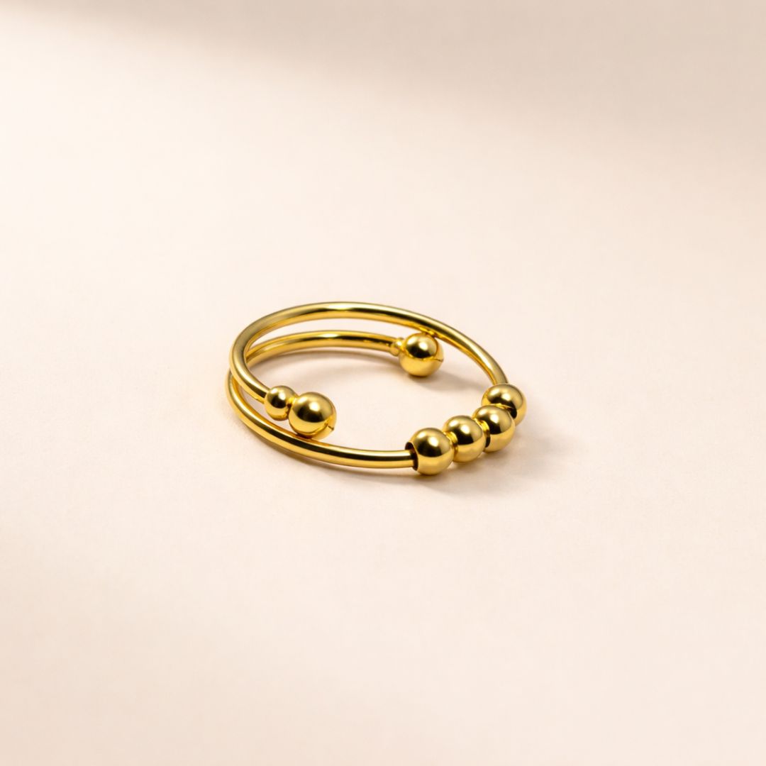 Dual-Band Beaded Ring for Women in Gold-Plated Finish