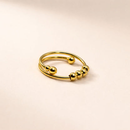 Dual-Band Beaded Ring for Women in Gold-Plated Finish