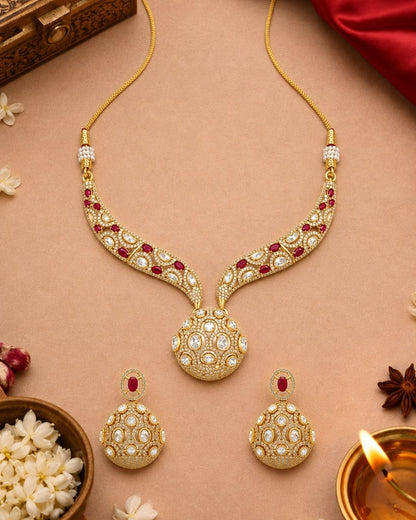 Polki Mozonite Necklace Set with Monalisa Stone
