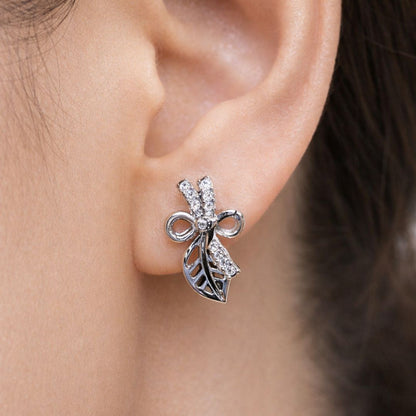 Leaf & Bow Pendant Necklace with Matching Earrings