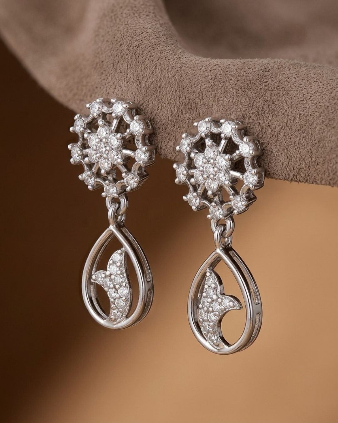 Silver Finish American Diamond Stud Earrings for Women