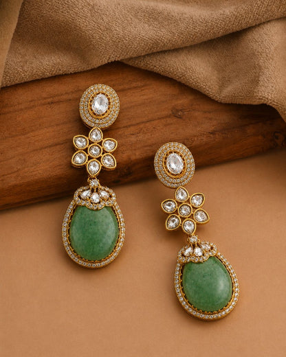Sabyasachi inspired Polki Green Drop Earrings for Women