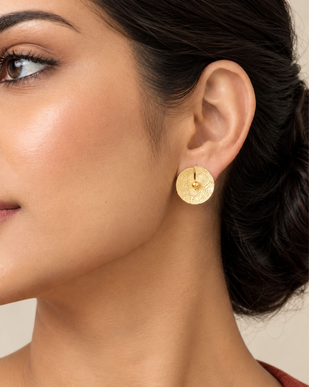 Anti-Tarnish Textured Round Disc Dangler Earrings for Women
