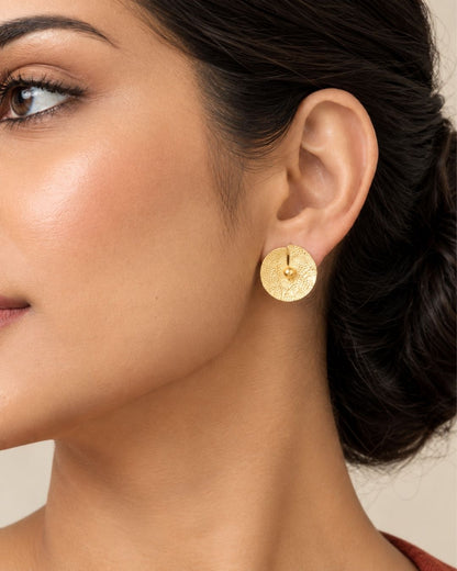 Anti-Tarnish Textured Round Disc Dangler Earrings for Women