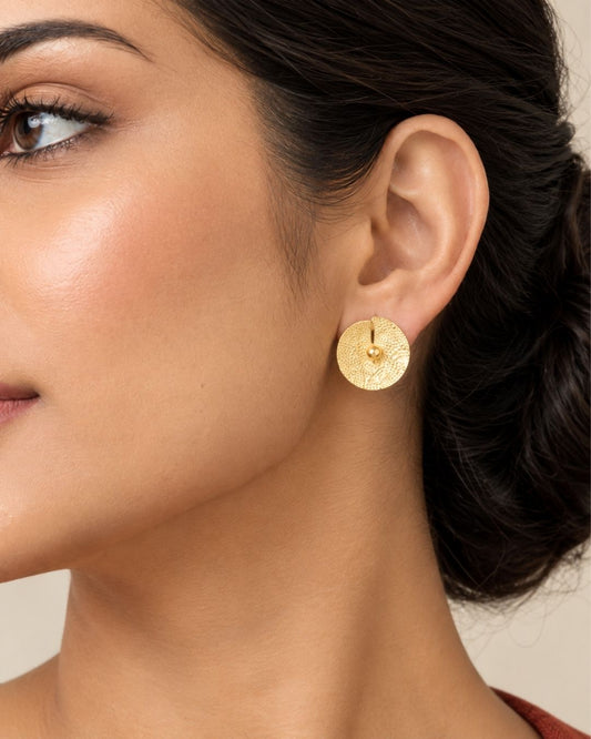 Anti-Tarnish Textured Round Disc Dangler Earrings for Women