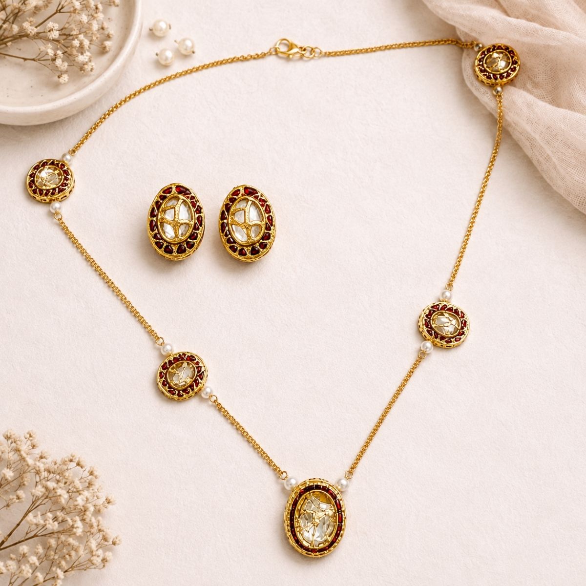 Traditional Gold Kundan Meenakari Jewellery Set