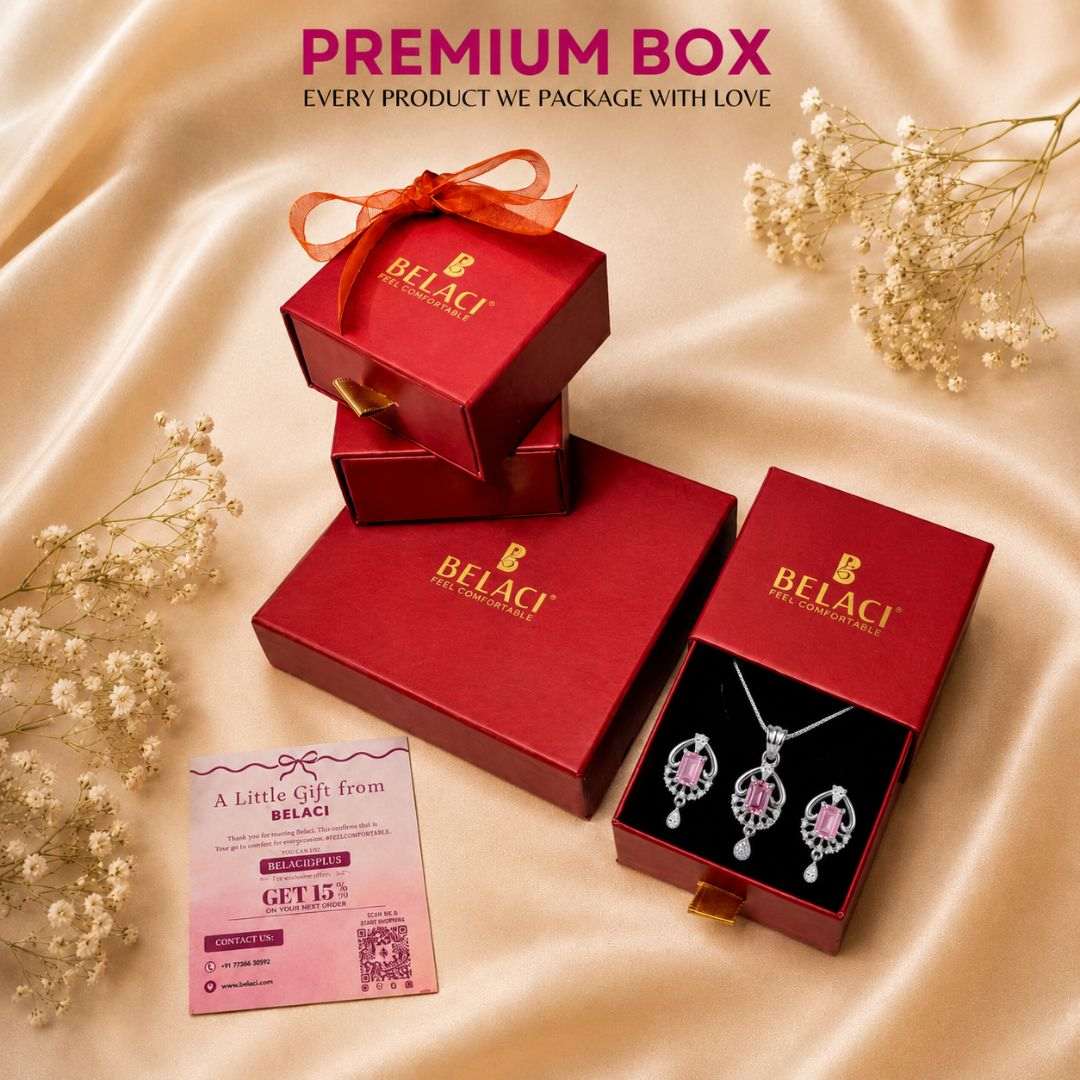 Pink Radiance Silver Finish Bridal Pendant Set