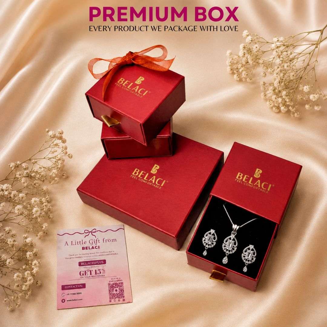 Classic Silver American Diamond Pendant Set